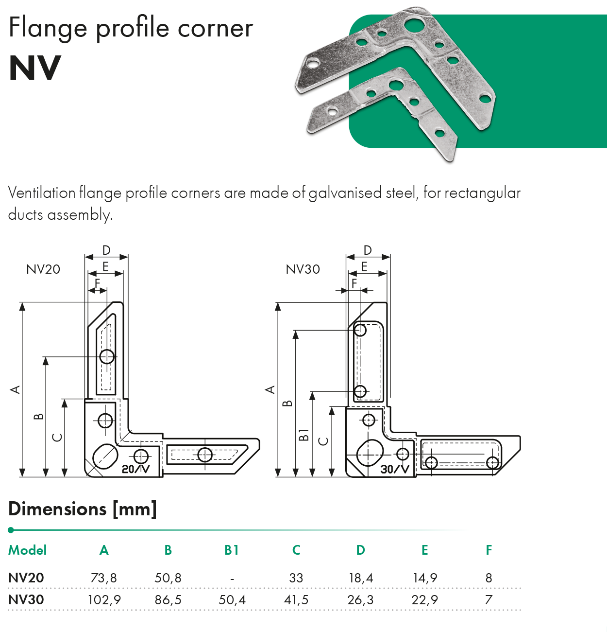Flange profile corner NV HAVACO catalogue card