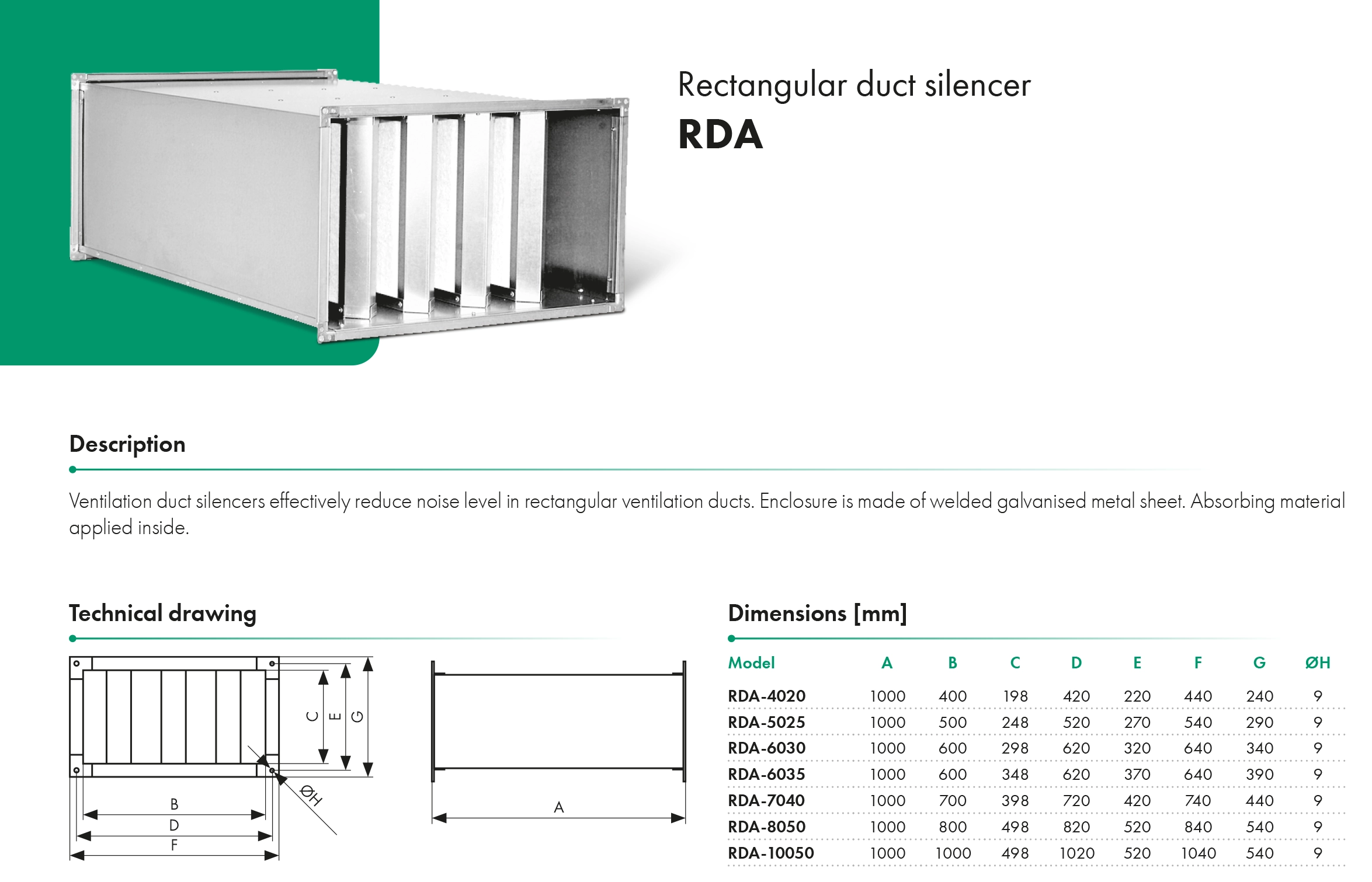 Rectangular duct silencer RDA