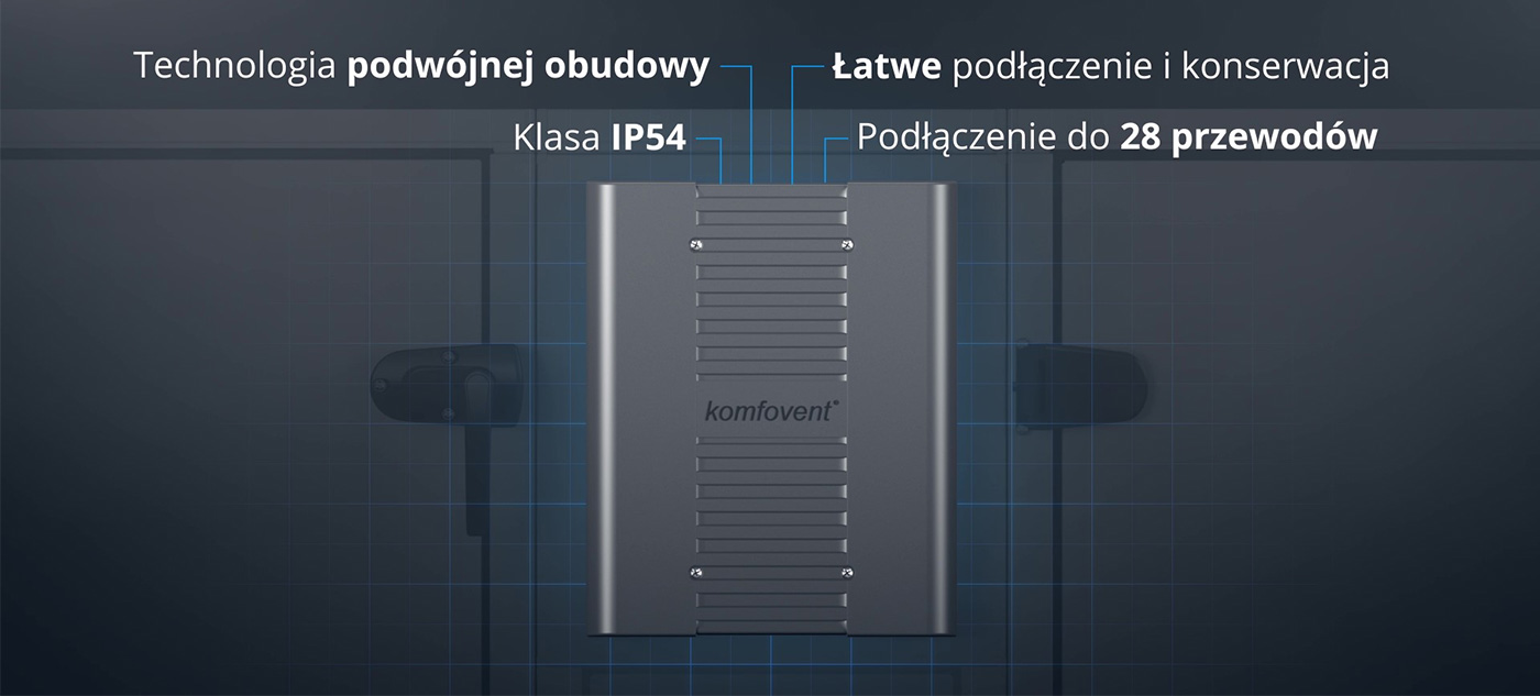 Nowa sekcja zintegrowanej, zaawansowanej automatyki sterowania. Technologia podwójnej obudowy. Klasa IP54. Łatwe podłączenie i konserwacja. Podłączenie do 28 przewodów.