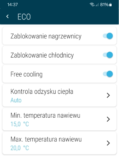 Widok opcji w programie Widok opcji w programie