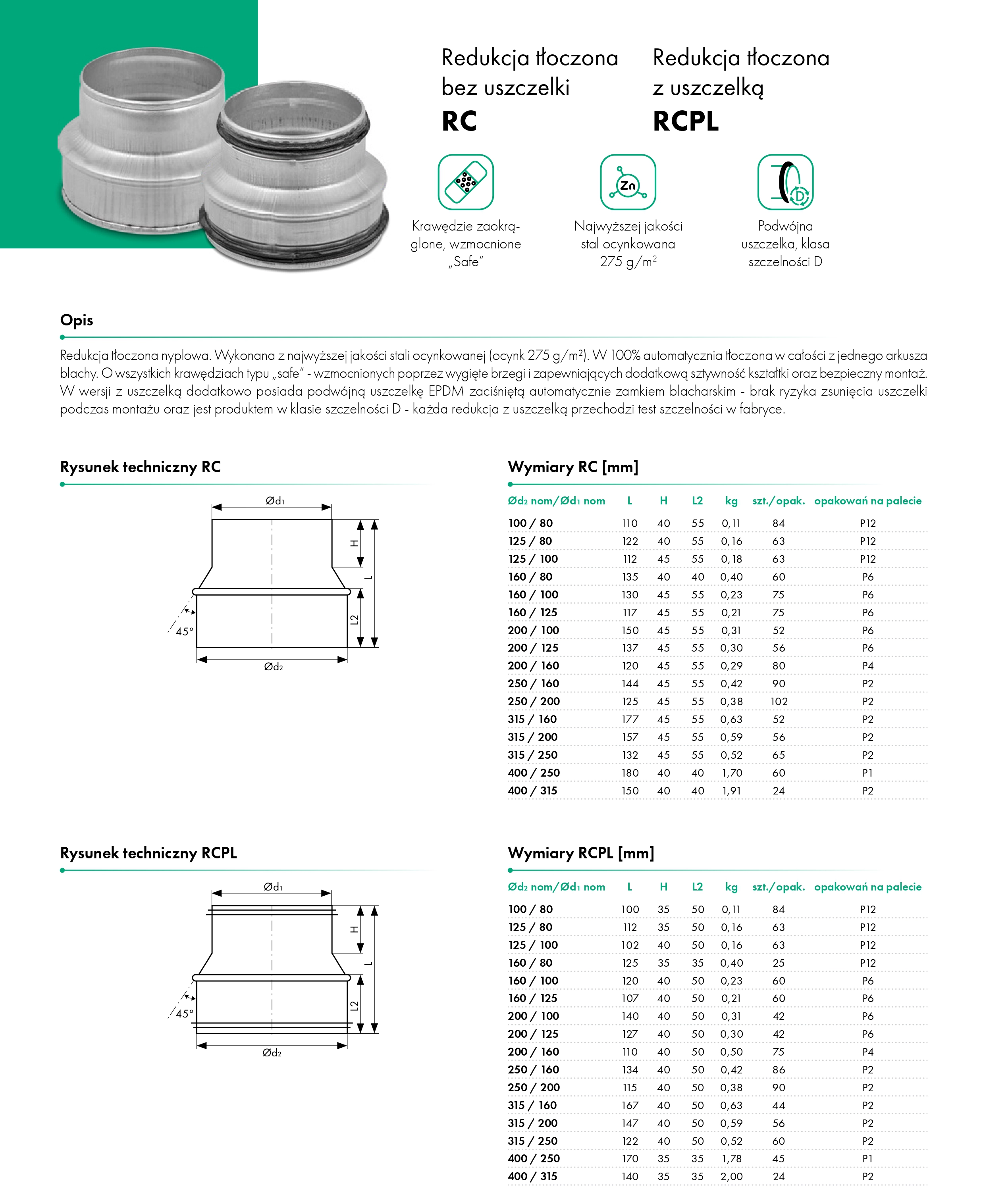 Redukcja tłoczona bez uszczelki RC - HAVACO