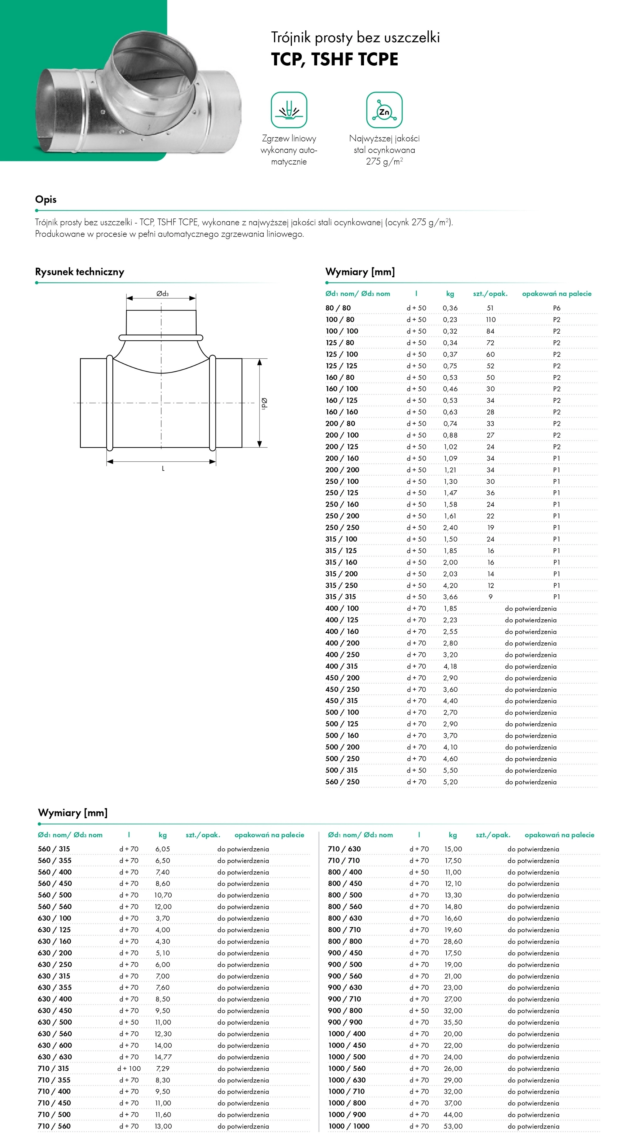 Trójnik prosty bez uszczelki TCP, TSHF, TCPE - HAVACO