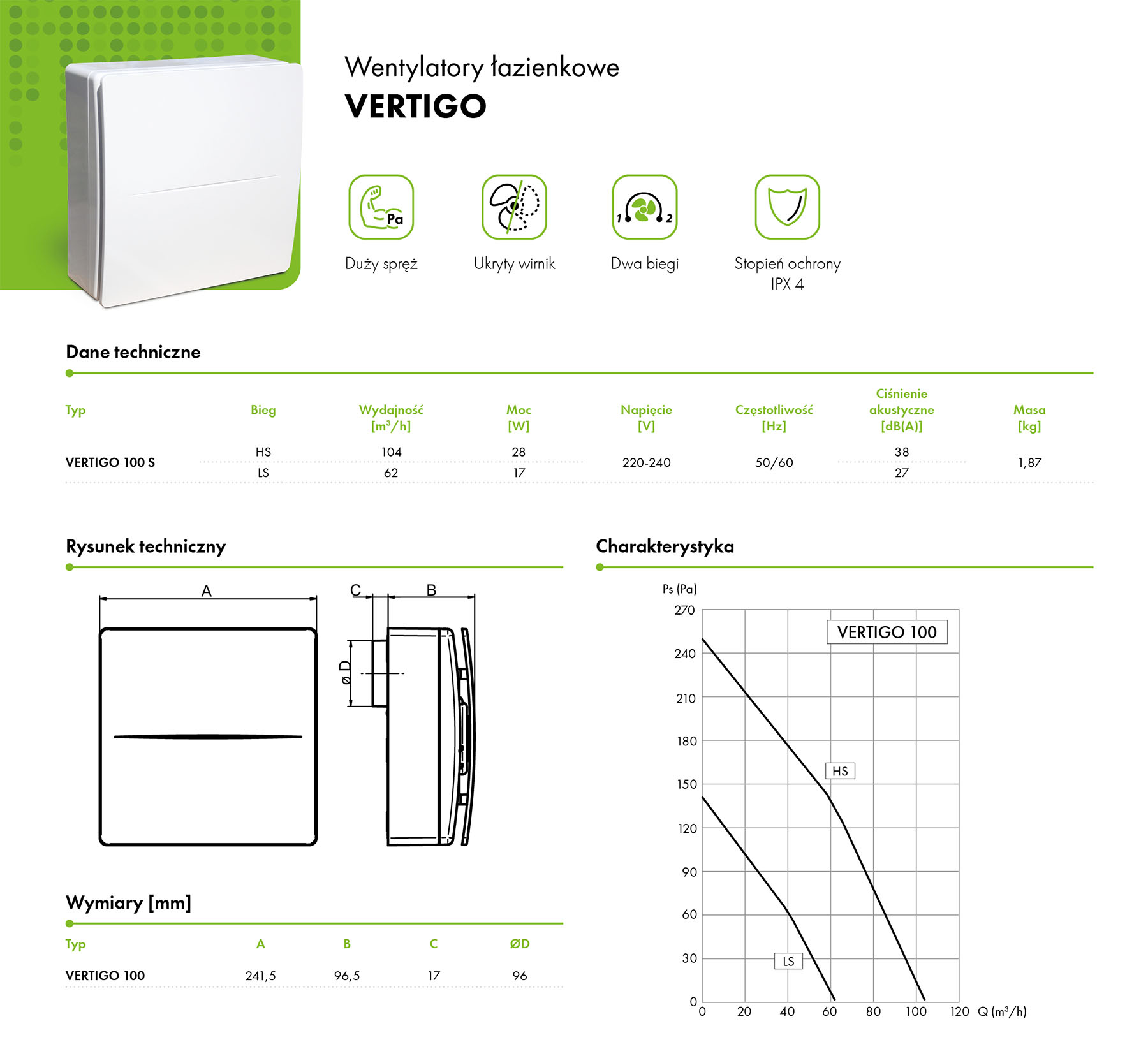 Wentylator łazienkowy HAVACO VERTIGO - karta katalogowa