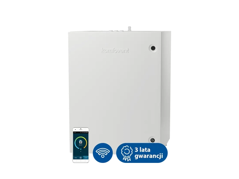 Centrala wentylacyjna, rekuperator, Komfovent Domekt CF 200 V klasy premium. Posiada zintegrowaną automatykę sterowania C6 oraz wymiennik obrotowy. Maksymalny strumień powietrza - 199 m3/h. Sprawność temperaturowa odzysku ciepła - 92%.   Ventia