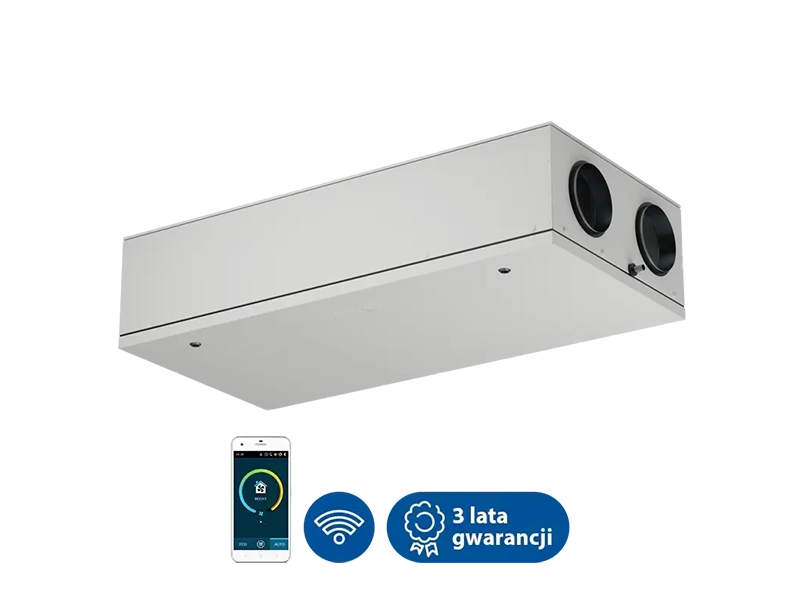 Centrala wentylacyjna, rekuperator, Komfovent Domekt CF 250 F klasy premium. Posiada zintegrowaną automatykę sterowania C6 oraz wymiennik obrotowy. Maksymalny strumień powietrza -  292 m3/h. Sprawność temperaturowa odzysku ciepła - 86%.   Ventia