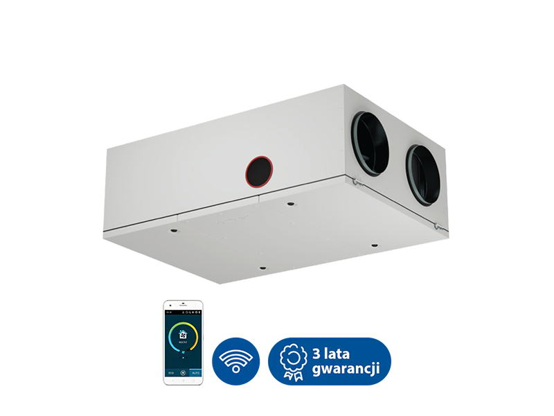 Centrala wentylacyjna, rekuperator, Komfovent Domekt R 700 F klasy premium. Posiada zintegrowaną automatykę sterowania C6M oraz wymiennik obrotowy. Maksymalny strumień powietrza - 764  m3/h. Sprawność temperaturowa odzysku ciepła - 83%.   Ventia