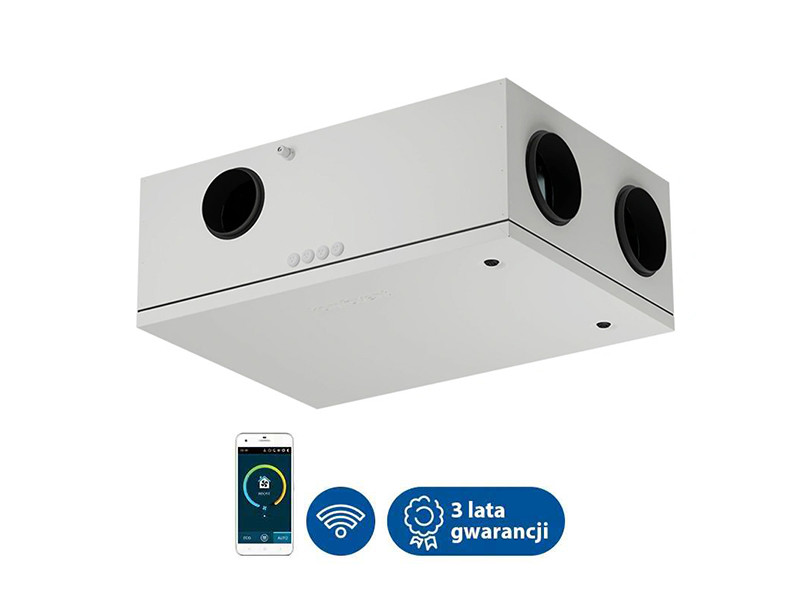 Centrala wentylacyjna, rekuperator, Komfovent Domekt R 250 F klasy premium. Posiada zintegrowaną automatykę sterowania C8 oraz wymiennik obrotowy. Maksymalny strumień powietrza - 250 m3/h. Sprawność temperaturowa odzysku ciepła - 80%. Ventia