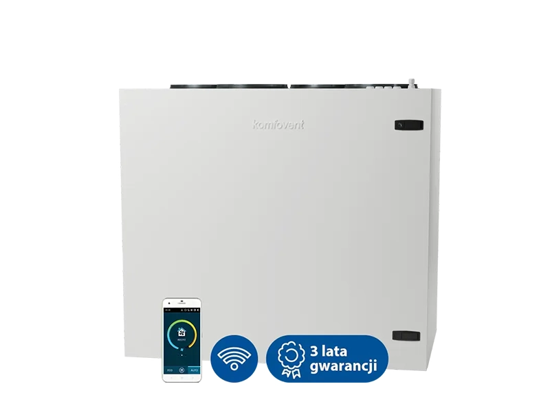 Centrala wentylacyjna, rekuperator, Komfovent Domekt R 500 V klasy premium. Posiada zintegrowaną automatykę sterowania C6 oraz wymiennik obrotowy. Maksymalny strumień powietrza - 628 m3/h. Sprawność temperaturowa odzysku ciepła - 85%.   Ventia
