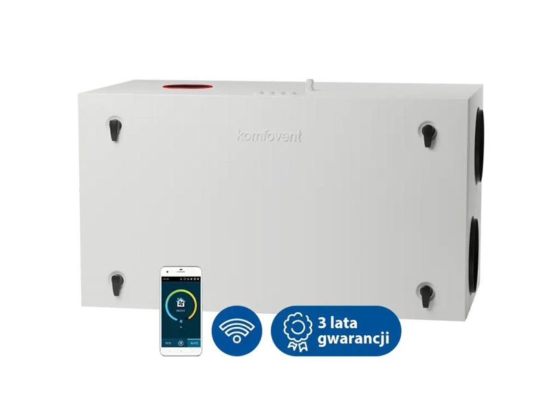 Centrala wentylacyjna, rekuperator, Komfovent Domekt R 600H klasy premium. Posiada zintegrowaną automatykę sterowania C6M oraz wymiennik obrotowy. Maksymalny strumień powietrza - 656  m3/h. Sprawność temperaturowa odzysku ciepła - 83%.  Wyjątkowa wydajność w bardzo kompaktowych rozmiarach, doskonały rekuperator do domów o pow. do 180 - 240 m2.  Ventia